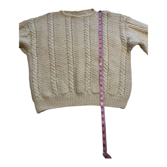 Hand Knit Wool Herringbone & Cable Pattern Sweater - Size Large - Picture 5 of 8